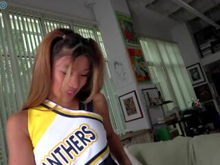 Cheerleader Clara Trinity jerks off Mr. POV in the point-of-view hand job vid Coach! It Doesn't Fit!!
