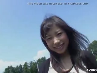 Delightful Asian Gal Spreads Legs Outdoors for Nice Finger.