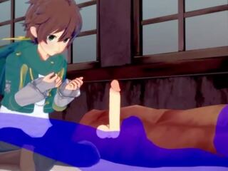 Konosuba yaoi - kazuma духане с изпразване в негов уста - японки азиатки манга аниме игра секс филм гей