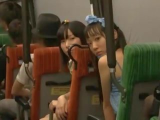 Pair Nice Dolls Oral Fuck Some Sleeping Guy's member In A Public Bus